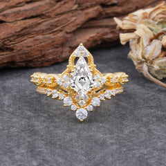 Unique Cut Kite Cut Lab Diamond Cluster Engagement Ring Set 2pcs