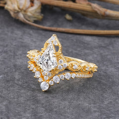 Unique Cut Kite Cut Lab Diamond Cluster Engagement Ring Set 2pcs
