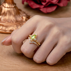 Unique Cut Kite Cut Peridot Cluster Engagement Ring Set 2pcs