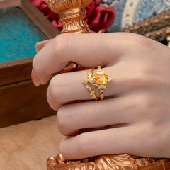 Unique Pear Shaped Engagement Ring Set Citrine Cluster Wedding Band