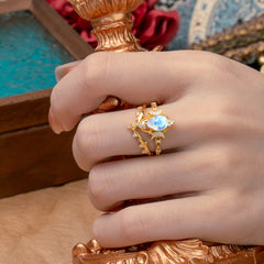 Unique Pear Shaped Engagement Ring Set Moonstone Cluster Wedding Band