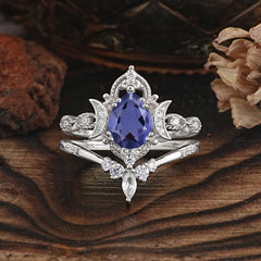 Elegant 5 Prong Pear-Cut Tanzanite Engagement Ring Set
