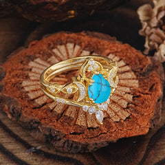 Elegant 5 Prong Pear-Cut Turquoise Engagement Ring Set