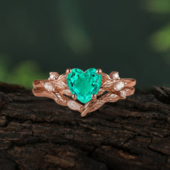 4-Prong Nature-Inspired Heart-Shaped Emerald Engagement Ring