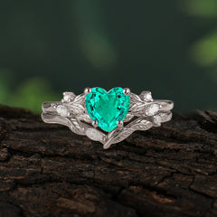 4-Prong Nature-Inspired Heart-Shaped Emerald Engagement Ring