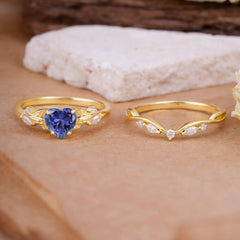 4-Prong Nature-Inspired Heart-Cut Tanzanite Engagement Ring Set