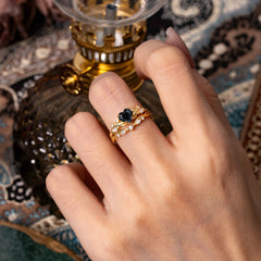 4-Prong Nature-Inspired Heart-Cut Black Onyx Engagement Ring Set