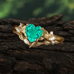 4-Prong Nature-Inspired Heart-Shaped Emerald Engagement Ring