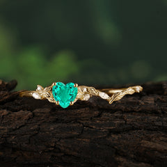 4-Prong Nature-Inspired Heart-Shaped Emerald Engagement Ring