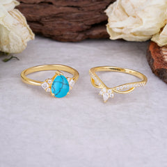 Fashion-Forward Luxury Pear-Cut Turquoise Engagement Ring Set