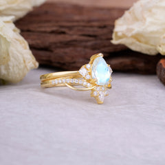 Fashion-Forward Luxury Pear-Cut Moonstone Engagement Ring Set