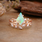 Fashion 4-Prong Kite-Cut Fire Opal Engagement Ring Set - Additional view