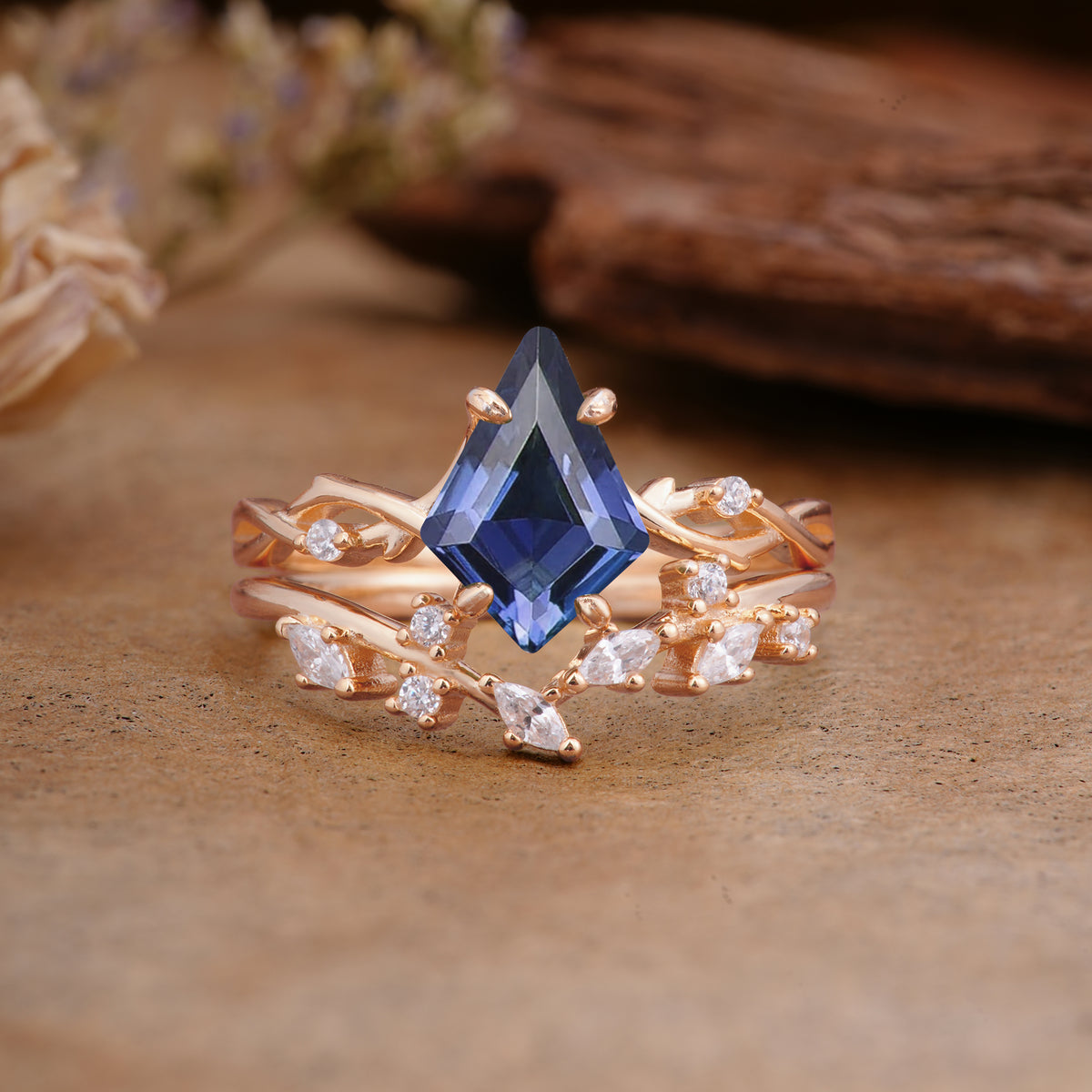 Fashion 4-Prong Kite-Cut Tanzanite Engagement Ring Set - Additional view