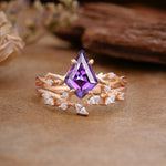 Fashion 4-Prong Kite-Cut Amethyst Engagement Ring Set - Additional view