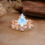 Fashion 4-Prong Kite-Cut Moonstone Engagement Ring Set - Additional view