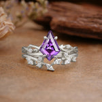Fashion 4-Prong Kite-Cut Amethyst Engagement Ring Set - Additional view
