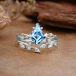 Fashion 4-Prong Kite-Cut Aquamarine Engagement Ring Set - Additional view
