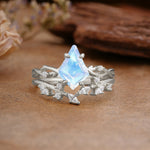 Fashion 4-Prong Kite-Cut Moonstone Engagement Ring Set - Additional view