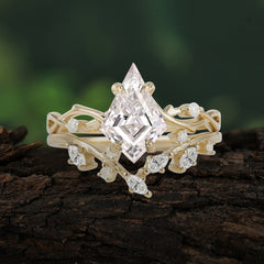 Fashion 4-Prong Kite-Cut Moissanite Engagement Ring Set