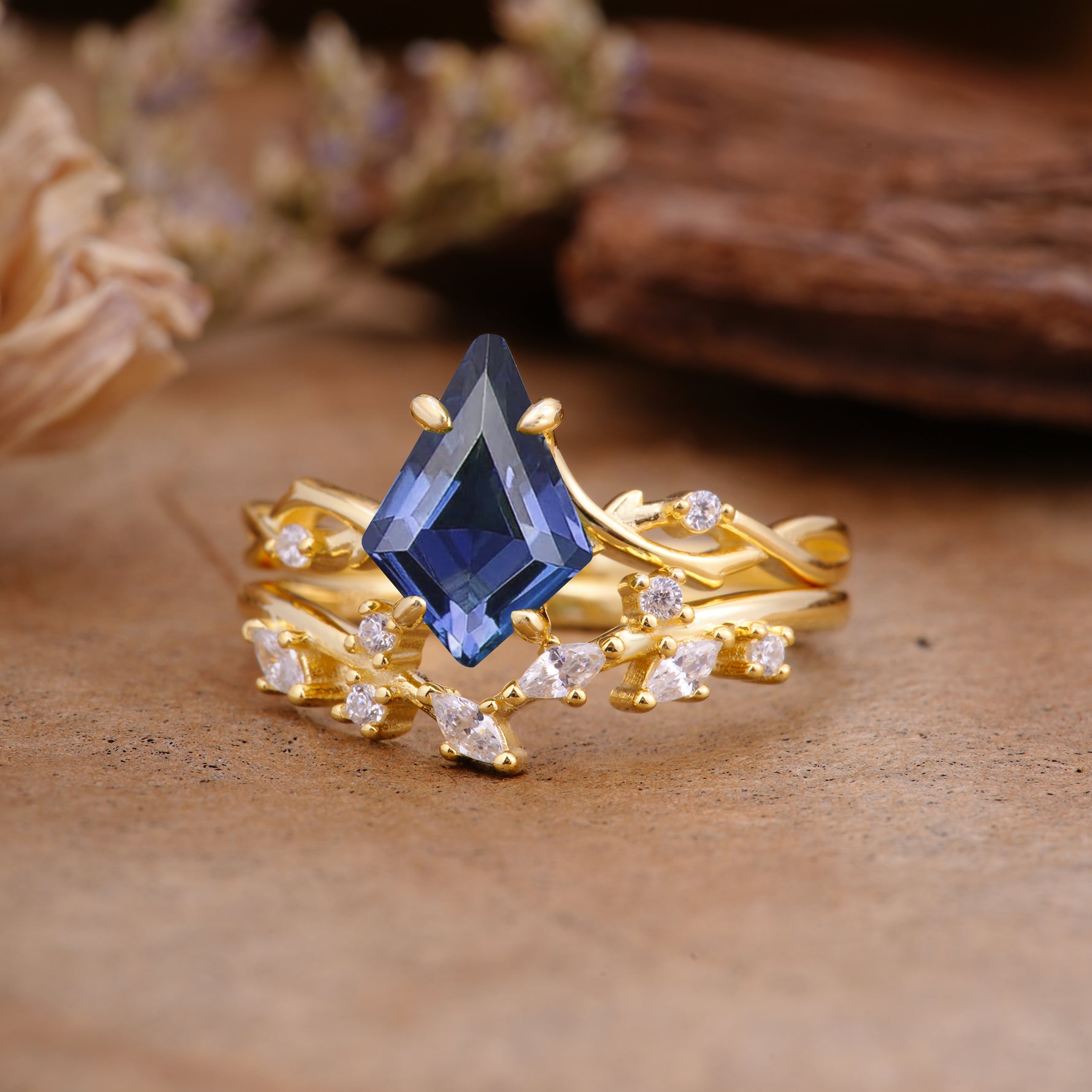 Fashion 4-Prong Kite-Cut Tanzanite Engagement Ring Set - Additional view