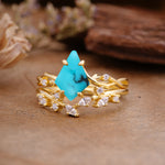 Fashion 4-Prong Kite-Cut Turquoise Engagement Ring Set - Additional view