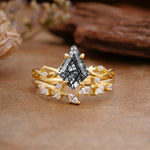 Fashion 4-Prong Kite-Cut Black Rutilated Quartz Engagement Ring Set - Additional view