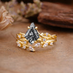 Fashion 4-Prong Kite-Cut Black Rutilated Quartz Engagement Ring Set - Additional view