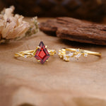 Fashion 4-Prong Kite-Cut Garnet Engagement Ring Set - Additional view