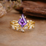 Fashion 4-Prong Kite-Cut Amethyst Engagement Ring Set - Additional view