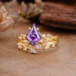 Fashion 4-Prong Kite-Cut Amethyst Engagement Ring Set - Additional view