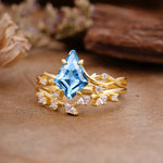 Fashion 4-Prong Kite-Cut Aquamarine Engagement Ring Set - Additional view