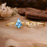 Fashion 4-Prong Kite-Cut Aquamarine Engagement Ring Set - Additional view