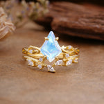 Fashion 4-Prong Kite-Cut Moonstone Engagement Ring Set - Additional view
