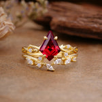 Fashion 4-Prong Kite-Cut Ruby Engagement Ring Set - Additional view