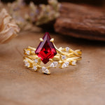 Fashion 4-Prong Kite-Cut Ruby Engagement Ring Set - Additional view