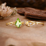 Fashion 4-Prong Kite-Cut Peridot Engagement Ring Set - Additional view