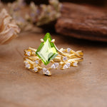Fashion 4-Prong Kite-Cut Peridot Engagement Ring Set - Additional view
