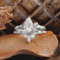 Luxury Nature-Inspired 4-Prong Kite-Cut Lab Diamond Engagement Ring Set