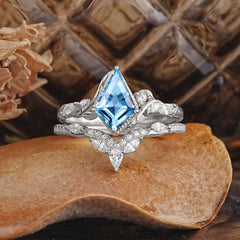Luxury Nature-Inspired 4-Prong Kite-Cut Aquamarine Engagement Ring Set