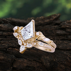 Luxury Nature-Inspired 4-Prong Kite-Cut Moissanite Engagement Ring Set