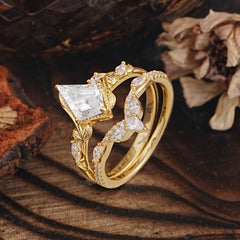 Luxury Nature-Inspired 4-Prong Kite-Cut Moissanite Engagement Ring Set