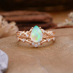 Nature-Inspired Pear-Cut Fire Opal Ring Set - Additional view