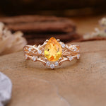 Nature-Inspired Pear-Cut Citrine Ring Set - Additional view