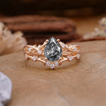 Nature-Inspired Pear-Cut Black Rutilated Quartz Ring Set - Additional view