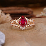 Nature-Inspired Pear-Cut Ruby Ring Set - Additional view
