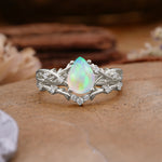 Nature-Inspired Pear-Cut Fire Opal Ring Set - Additional view