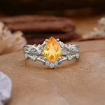 Nature-Inspired Pear-Cut Citrine Ring Set - Additional view