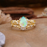 Nature-Inspired Pear-Cut Fire Opal Ring Set - Additional view