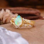 Nature-Inspired Pear-Cut Fire Opal Ring Set - Additional view