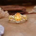 Nature-Inspired Pear-Cut Citrine Ring Set - Additional view